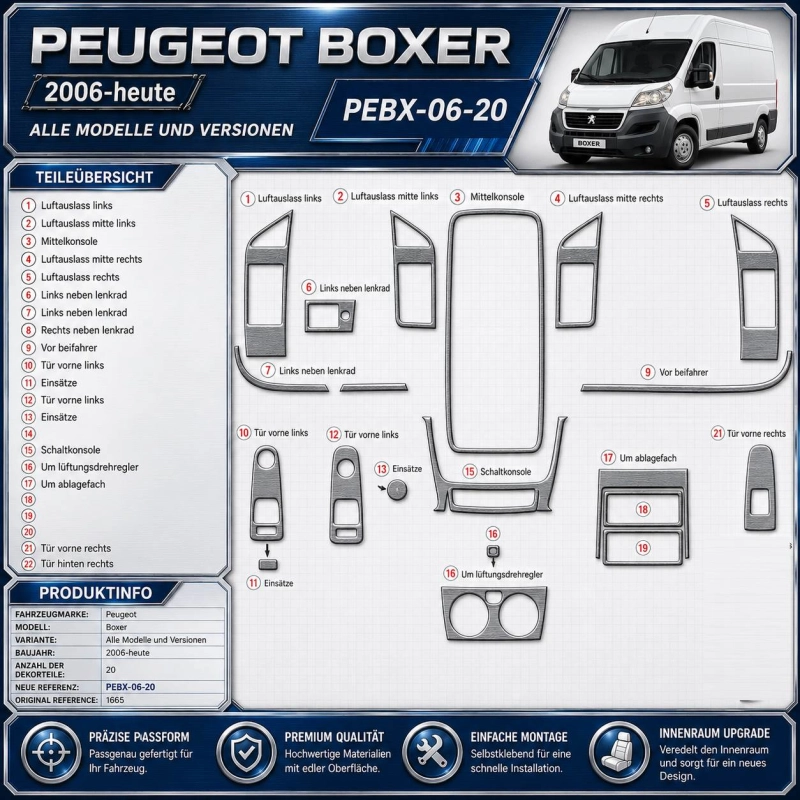 Peugeot Boxer 2006-Actualidad kit 3D de molduras interiores para salpicadero 20 piezas