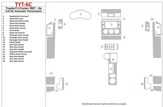 Toyota FJ Cruiser 2007-UP Full Set, Automatic Gear Interior BD Dash Trim Kit