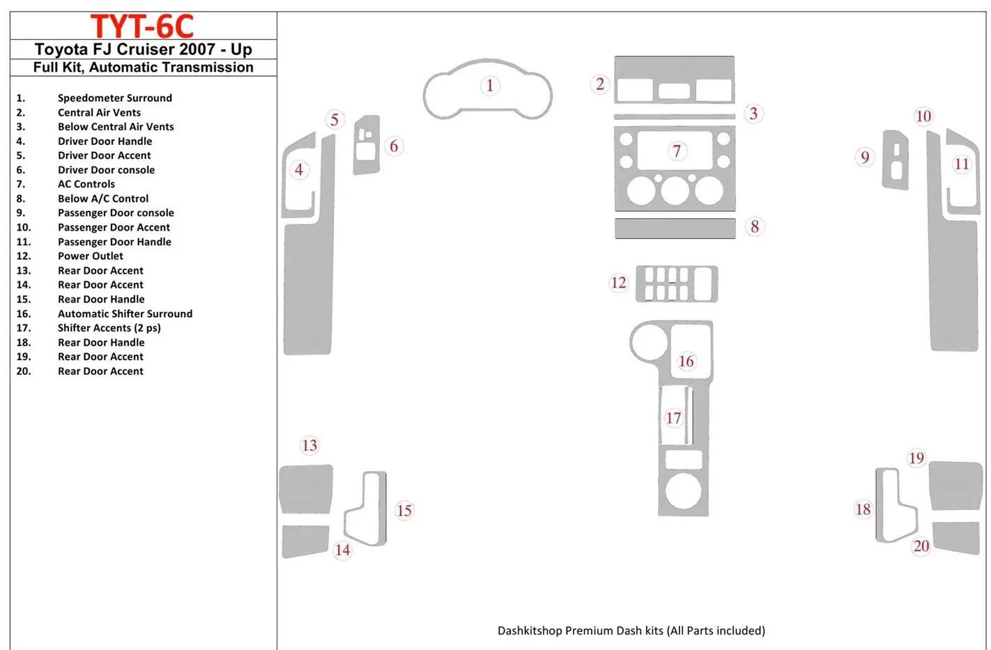 Toyota FJ Cruiser 2007-UP Full Set, Automatic Gear BD Interieur Dashboard Bekleding Volhouder