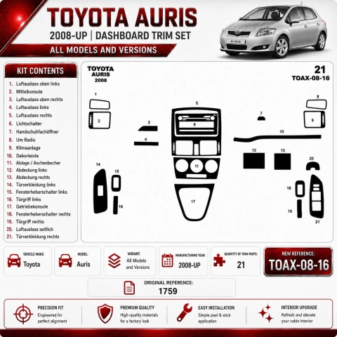 Toyota Auris 2008-heute 3D Cockpit Dekor Interieurleisten Set 16-teilig