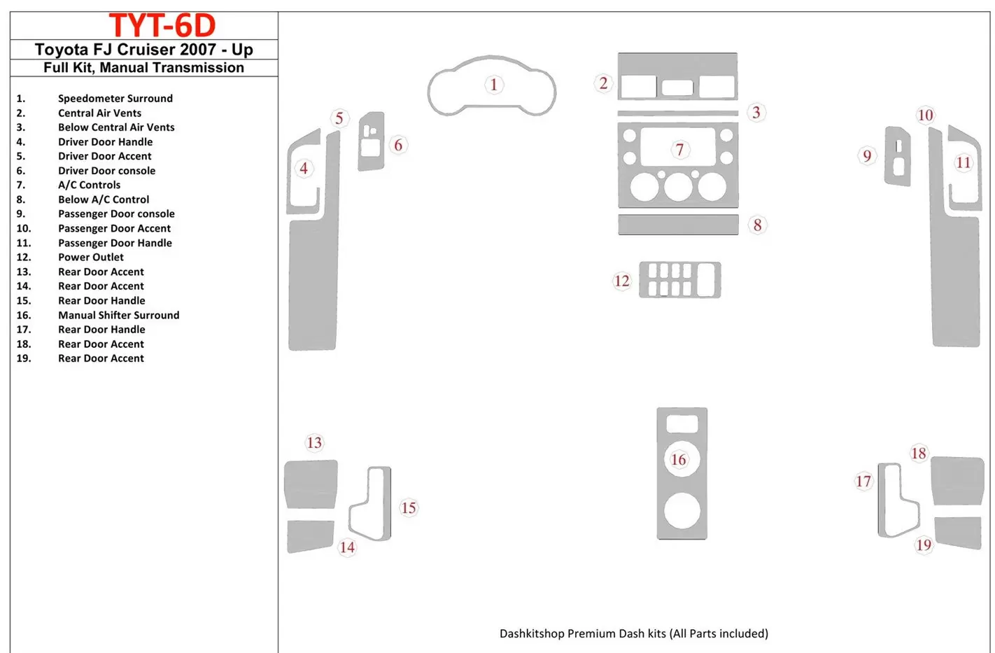 Toyota FJ Cruiser 2007-UP Full Set, Manual Gear Box Cruscotto BD Rivestimenti interni