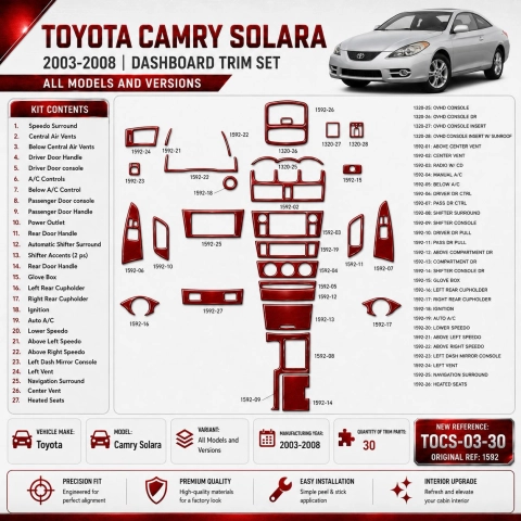 Toyota Camry-Solara 2003-2008 interieur dashboard decoratieset dashboard decor 30 delen