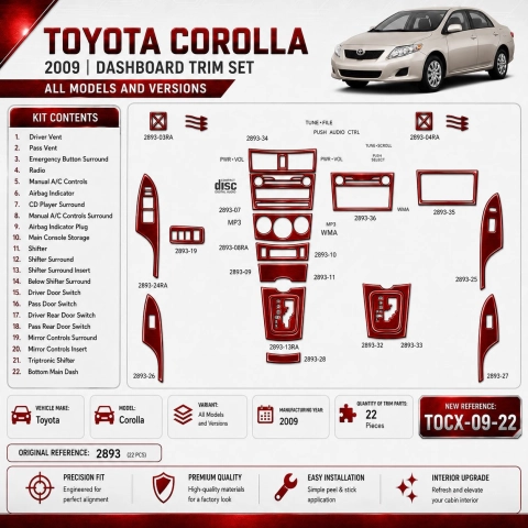 Toyota Corolla 2009 3D Cockpit Dekor Interieurleisten Set 22-teilig