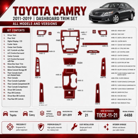 Toyota Camry 2011-2019 Interior Dashboard Trim Kit Dash Trim Dekor 21 Parts