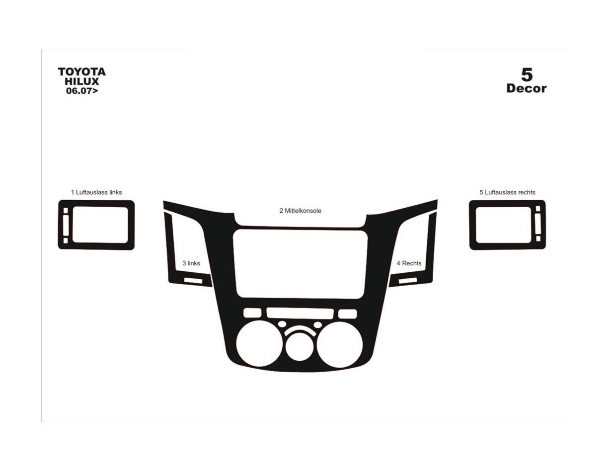 Toyota Hilux MK7 2004–2015 3D Inleg dashboard Interieurset aansluitend en pasgemaakt op he 5 -Teile