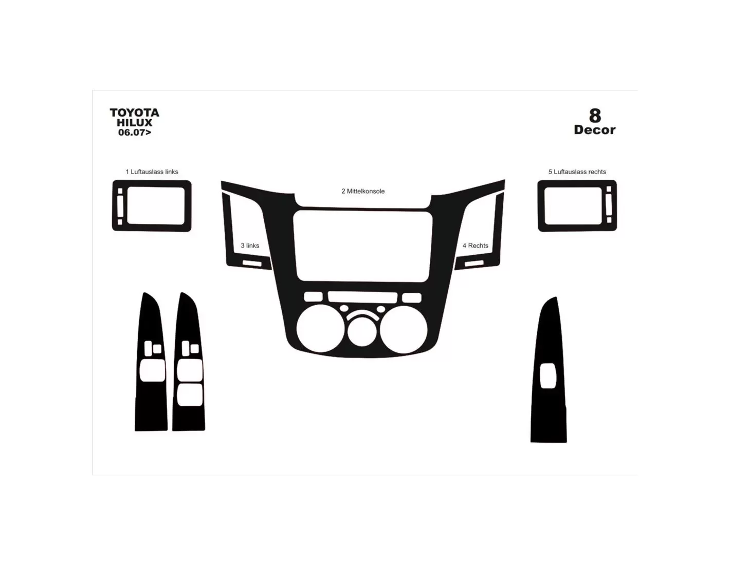 Toyota Hilux MK7 2004–2015 3M 3D Interior Dashboard Trim Kit Dash Trim Dekor 8-Parts