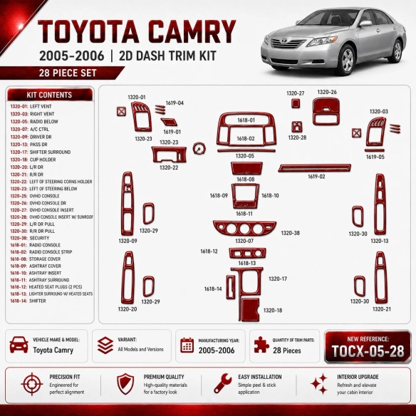 Toyota Camry 2005-2006 kit de molduras interiores para salpicadero 28 piezas