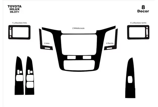 Toyota Hilux MK7 2004–2015 DIGI Kit Rivestimento Cruscotto all'interno del veicolo Cruscotti personalizzati 8-Decori