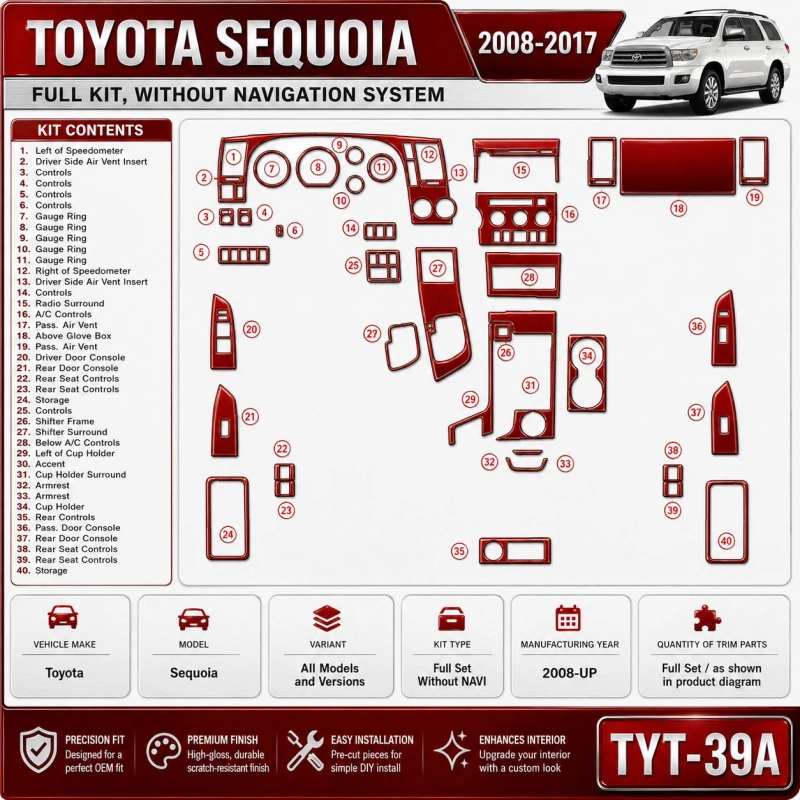 Toyota Sequoia 2008-heute 3D Cockpit Dekor Interieurleisten Set Full Set / as shown in product diagram-teilig