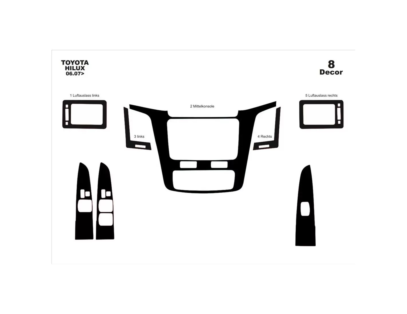 Toyota Hilux MK7 2004–2015 DIGI 3M 3D Interior Dashboard Trim Kit Dash Trim Dekor 8-Parts