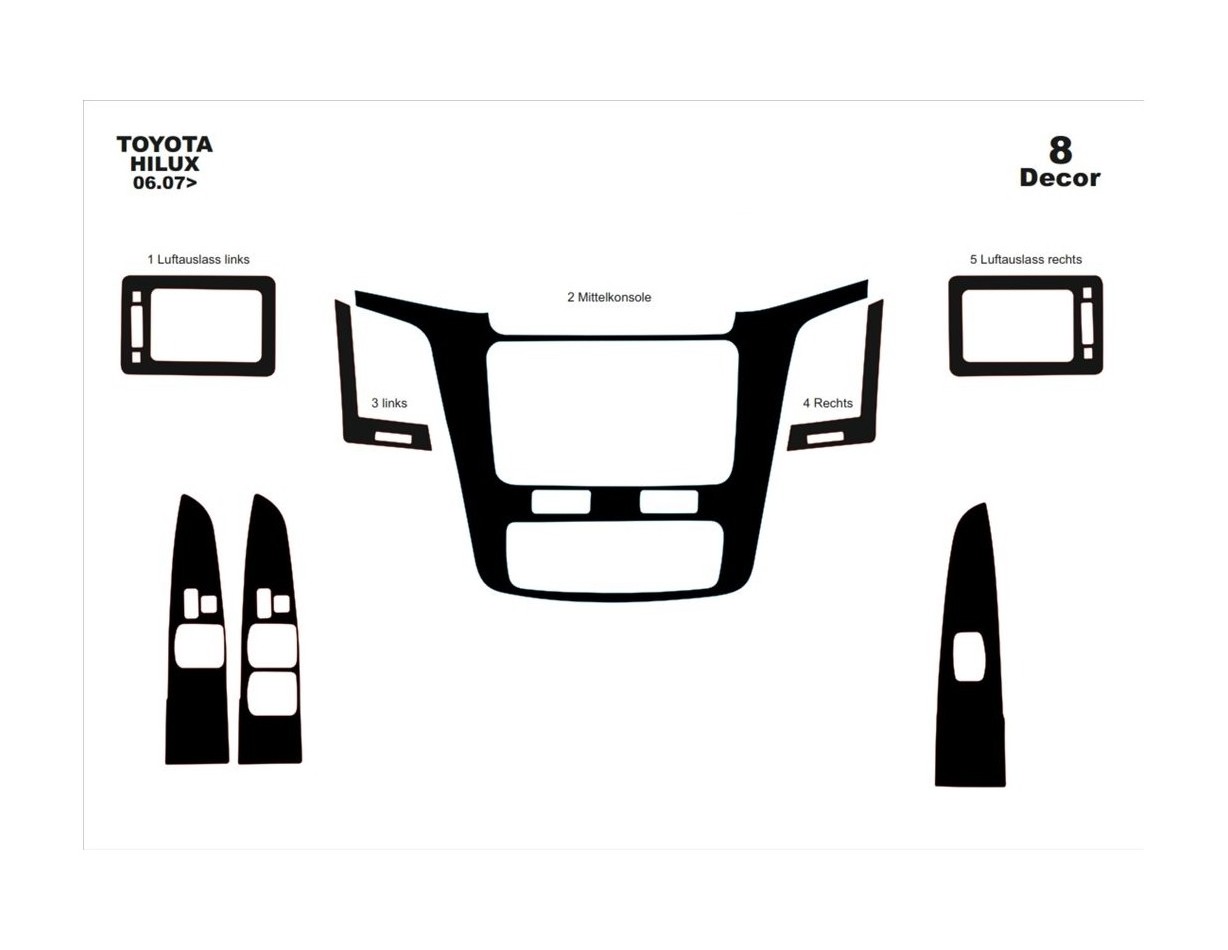 Toyota Hilux MK7 2004–2015 DIGI Kit la décoration du tableau de bord 8-Pièce - 1 - habillage decor de tableau de bord