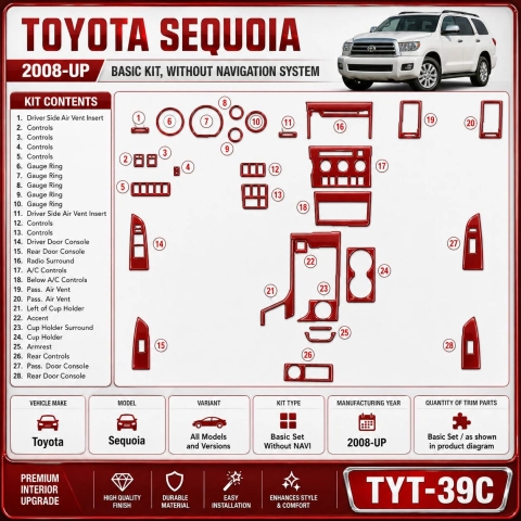 Toyota Sequoia 2008 - à aujourd’hui kit de base, sans navigation kit décoration intérieure tableau de bord