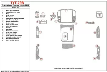 Toyota Land Cruiser 1998-2002 Basic Set, 20 Parts set BD Interieur Dashboard Bekleding Volhouder