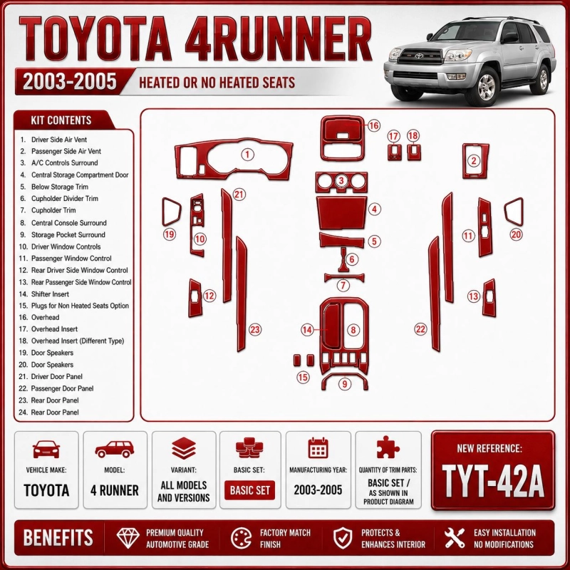 Toyota 4 Runner 2003-2005 Basic Set interieur dashboard decoratieset dashboard decor