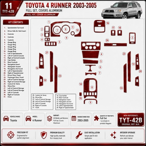 Toyota 4 Runner 2003-2005 3D Cockpit Dekor Interieurleisten Set Full Set / as shown in product diagram-teilig