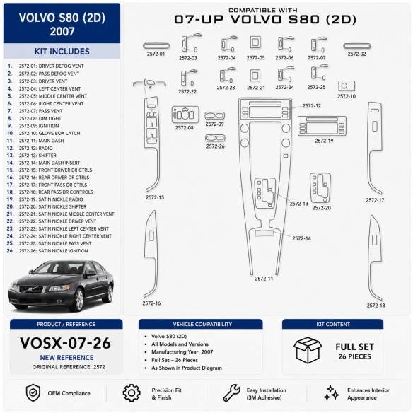 Volvo S80 2007 interieur dashboard decoratieset dashboard decor 26 delen