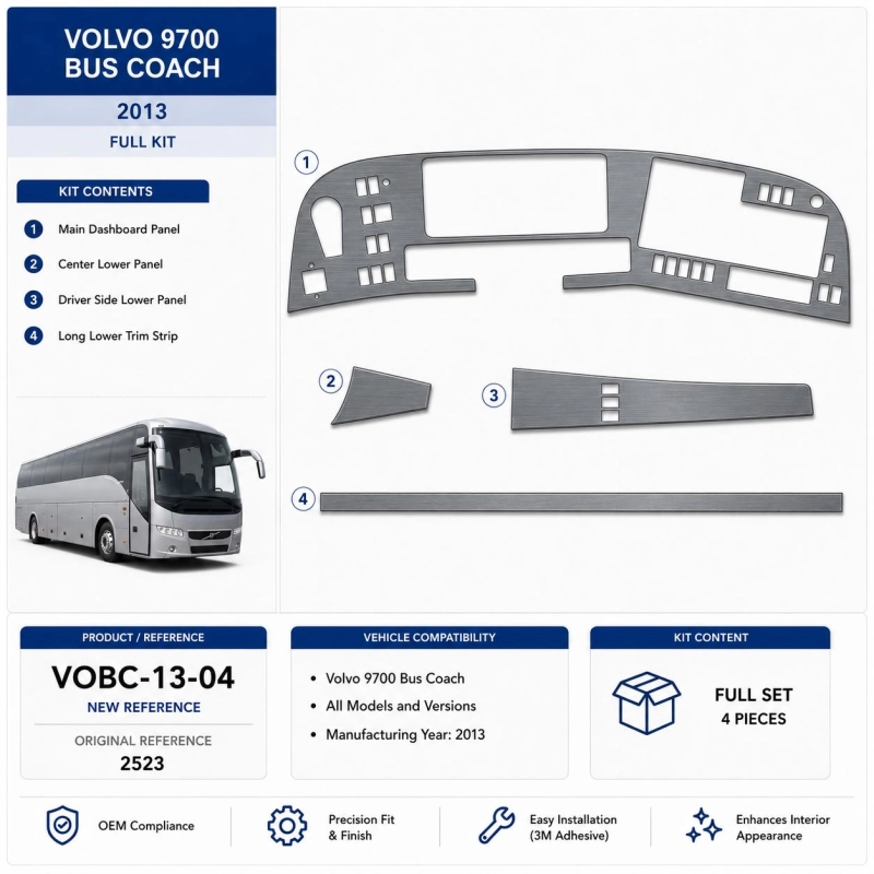 Volvo 9700 Bus Coach 2013 3D Interior Dashboard Trim Kit Dash Trim Dekor 4-Parts