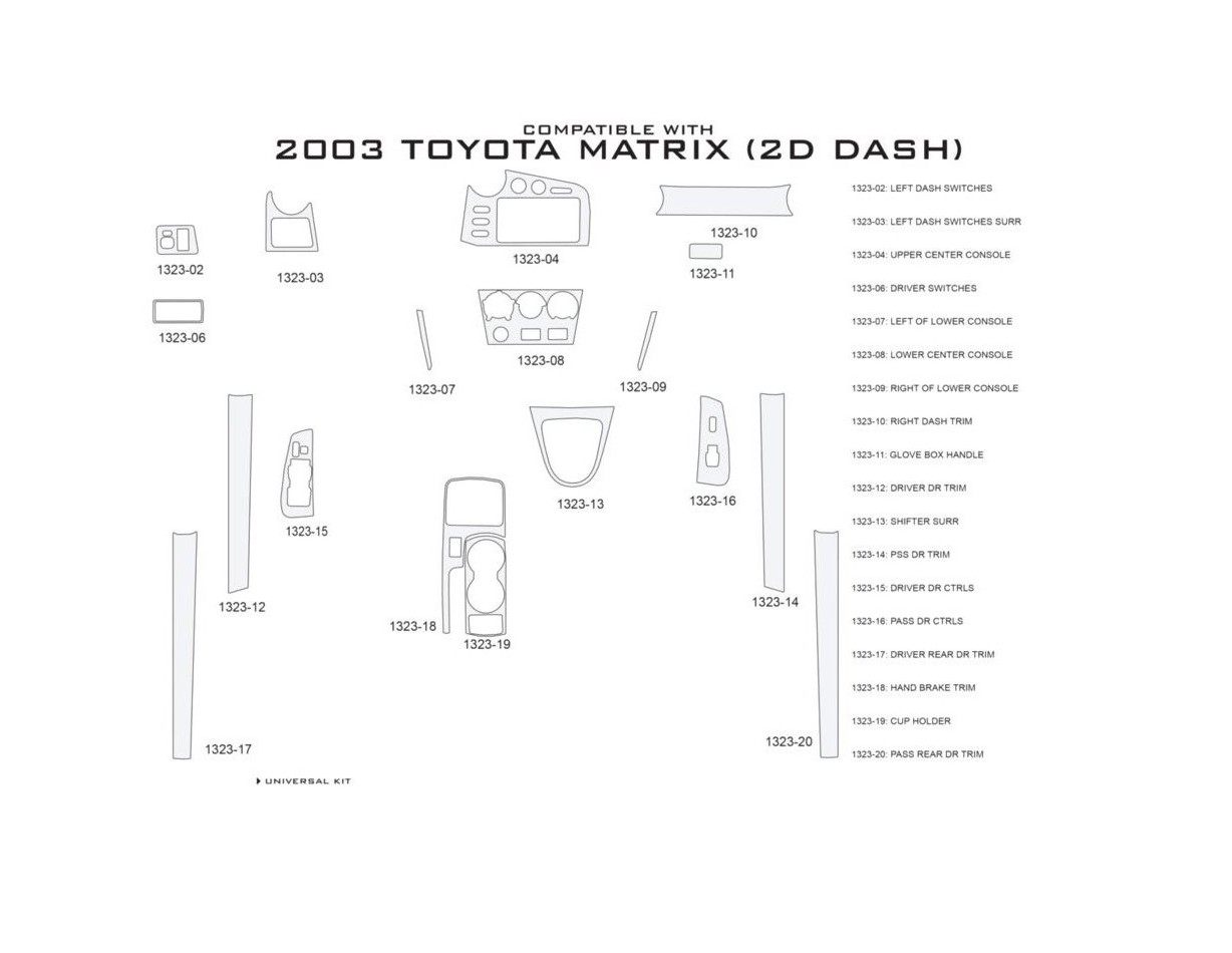 Toyota Matrix 2003-2004 Full Set Interior BD Dash Trim Kit