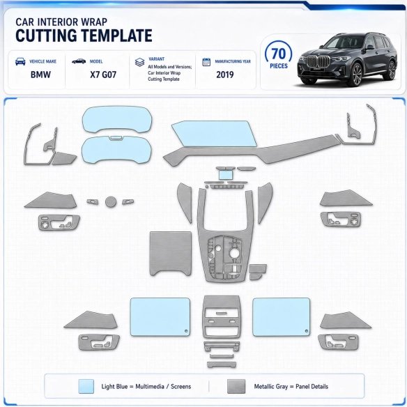 BMW X7 G07 2019 Car Interior Wrap Cutting Template