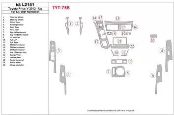 Toyota Pius V 2012-UP Full Set, With NAVI BD Interieur Dashboard Bekleding Volhouder
