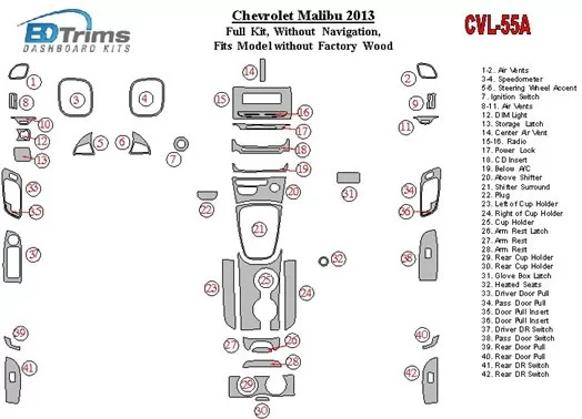 Chevrolet Malibu 2013-2013 Ensemble Complet, Sans NAVI,fits compl Sans Fabric wood BD Kit la décoration du tableau de bord - 1 -