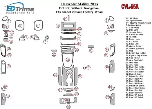 Chevrolet Malibu 2013-2013 Full Set, Without NAVI,fits compl Without Fabric wood Interior BD Dash Trim Kit