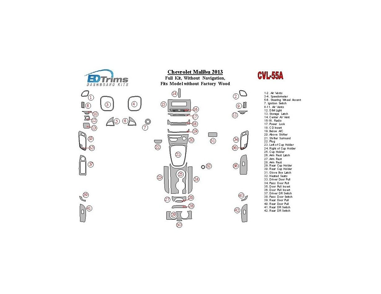 Chevrolet Malibu 2013-2013 Full Set, Without NAVI,fits compl Without Fabric wood BD Interieur Dashboard Bekleding Volhouder