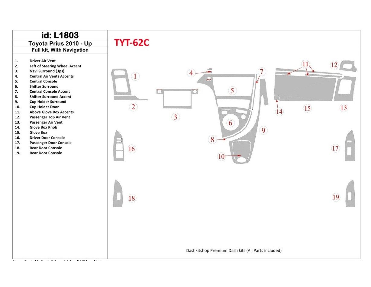 Toyota Prius 2010-UP Full Set, With NAVI system BD Interieur Dashboard Bekleding Volhouder