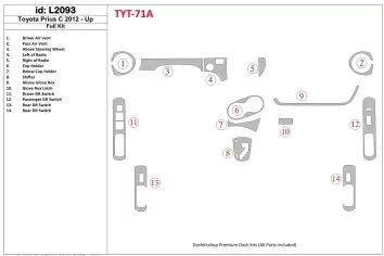 Toyota Prius C 2012-UP Full Set Interior BD Dash Trim Kit