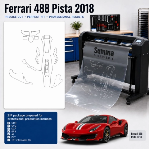 Ferrari 488 Pista 2018 interieur PPF- en wrap-sjabloon