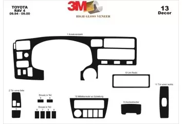 Toyota Rav 4 XA10 09.94 - 09.00 3D Inleg dashboard Interieurset aansluitend en pasgemaakt op he 13 -Teile