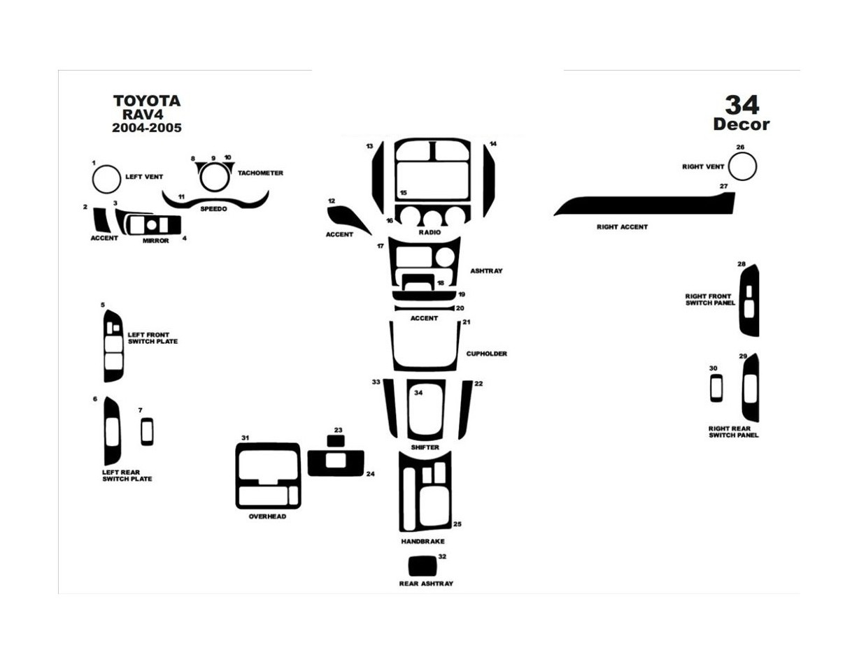 Toyota Rav 4 XA20 03-04 Kit la décoration du tableau de bord 34-Pièce - 1 - habillage decor de tableau de bord