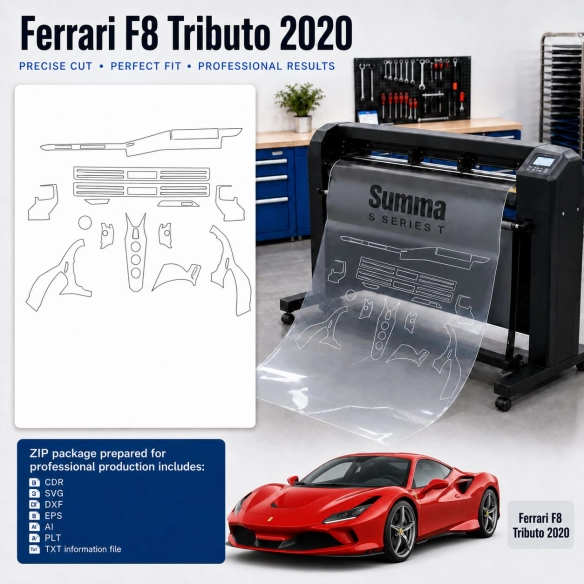 Ferrari F8 Tributo 2020 Interior PPF & Wrap Cutting Template