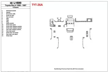 Toyota RAV-4 1996-1997 4 Doors, 17 Parts set Interior BD Dash Trim Kit