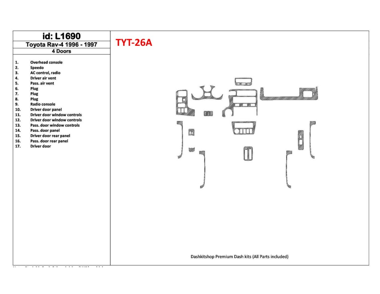 Toyota RAV-4 1996-1997 4 Doors, 17 Parts set BD innenausstattung armaturendekor cockpit dekor - 1- Cockpit Dekor Innenraum