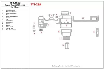 Toyota RAV-4 1998-2000 4 Doors, 20 Parts set BD Interieur Dashboard Bekleding Volhouder