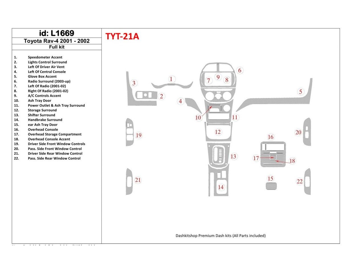 Toyota RAV-4 2001-2002 Voll Satz BD innenausstattung armaturendekor cockpit dekor - 1- Cockpit Dekor Innenraum