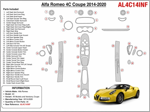 Alfa Romeo 4C Coupe 2014-2020 3D Armaturenbrett-Dekor-Set, 35 Teile 2