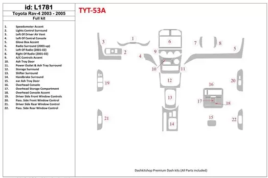 Toyota RAV-4 2003-2005 Full Set Cruscotto BD Rivestimenti interni