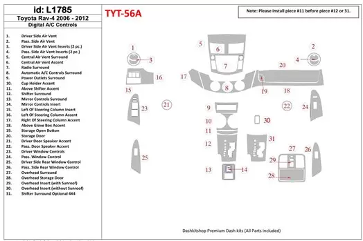 Toyota RAV-4 2006-UP Automatic Gearbox A/C Controls Decor de carlinga su interior