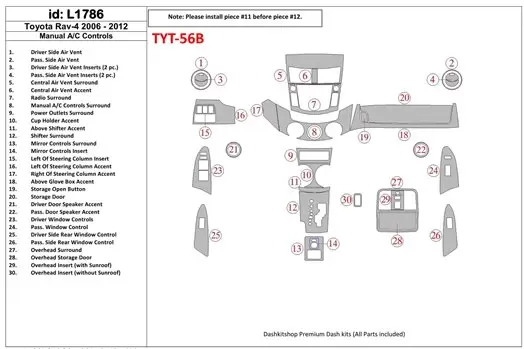 Toyota RAV-4 2006-UP boîte manuellebox A/C Controls BD Kit la décoration du tableau de bord - 1 - habillage decor de tableau de 