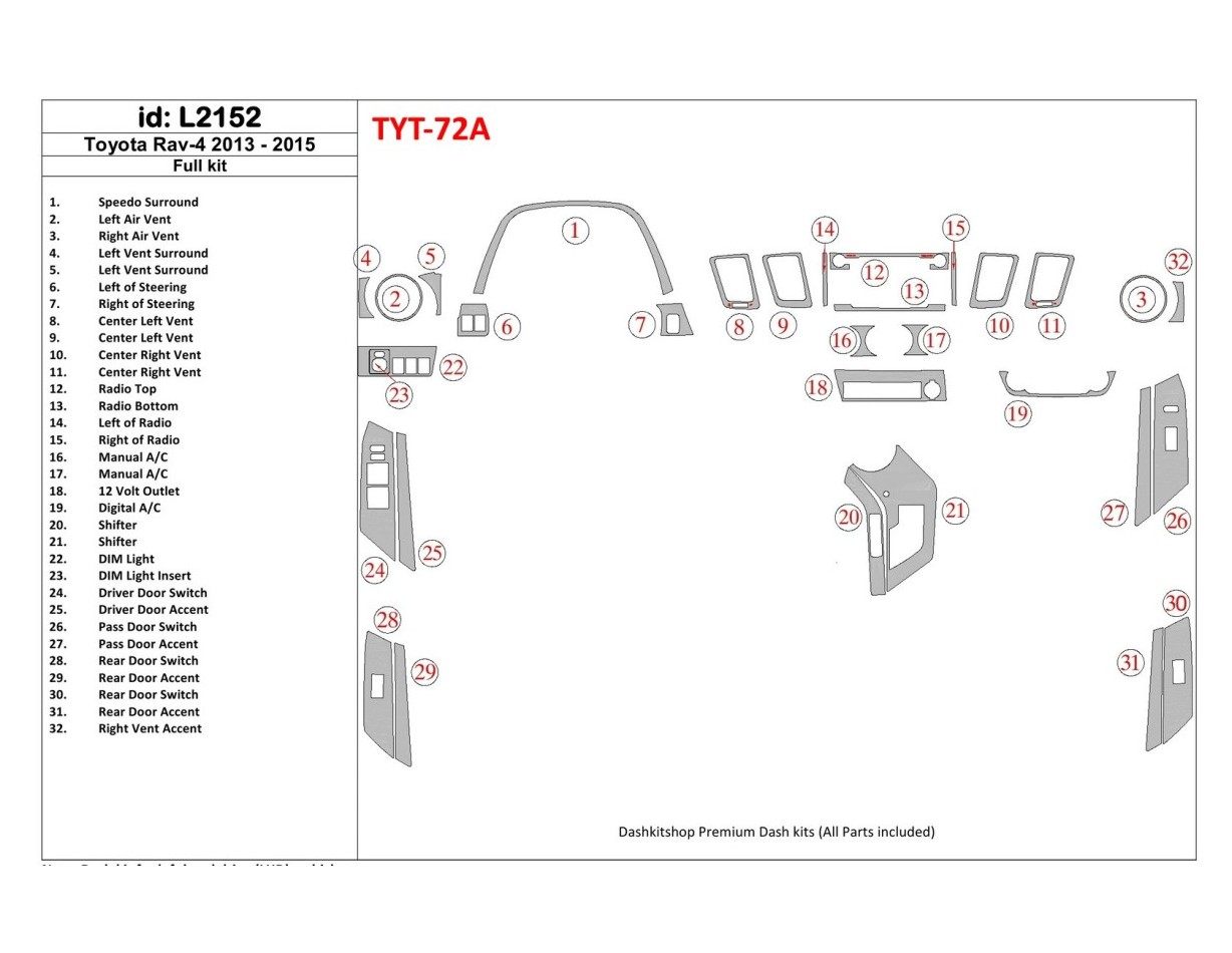 Toyota RAV-4 2013-2015 Full Set Decor de carlinga su interior