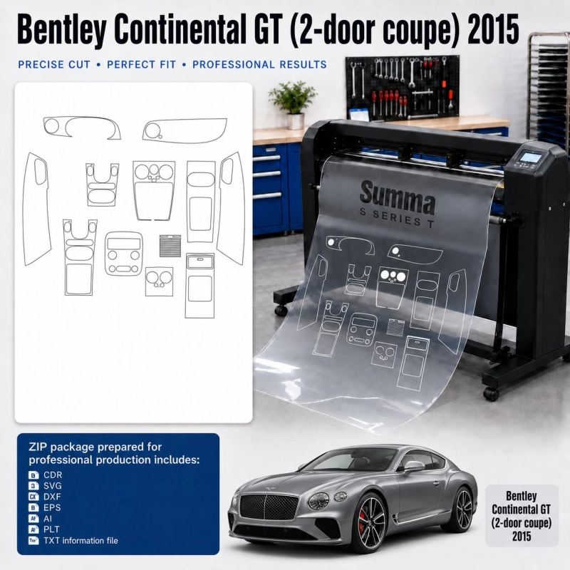 Bentley Continental GT 2 Door Coupe 2015 interieur PPF- en wrap-sjabloon