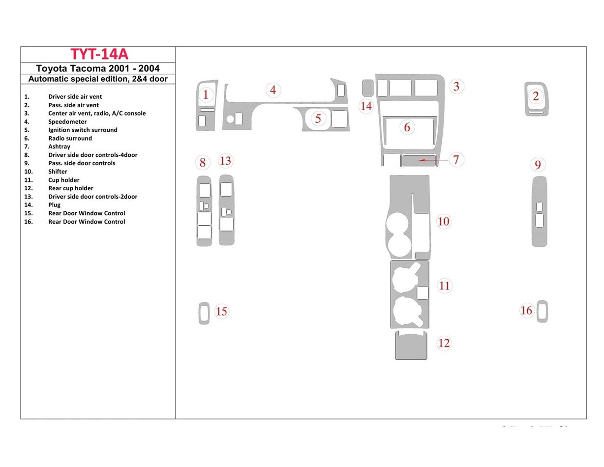 Toyota Tacoma 2000-2004 Automatic Gearbox special edition, 2&4 Doors BD Interieur Dashboard Bekleding Volhouder