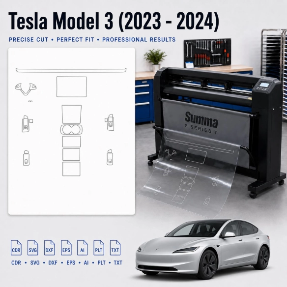 Plantilla de corte interior Tesla Model 3 2023 para PPF y vinilo