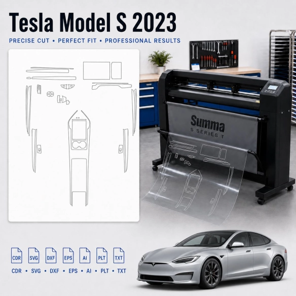 Plantilla de corte interior Tesla Model S 2023 para PPF y vinilo