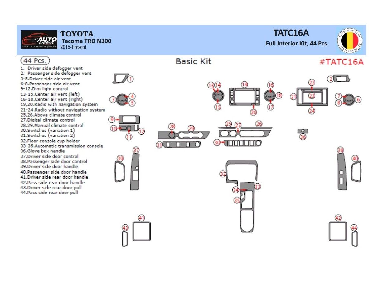 Toyota Tacoma 2016-2020 3D Inleg dashboard Interieurset aansluitend en pasgemaakt op he 44 -Teile