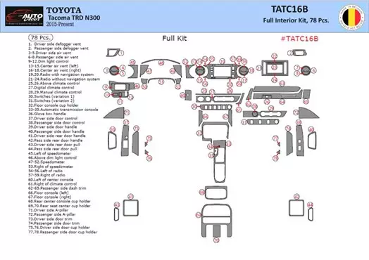 Toyota Tacoma 2016-2020 3D Decor de carlinga su interior del coche 78-Partes