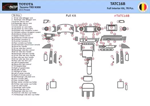 Toyota Tacoma 2016-2020 Mittelkonsole Armaturendekor Cockpit Dekor 78-Teilige - 1- Cockpit Dekor Innenraum