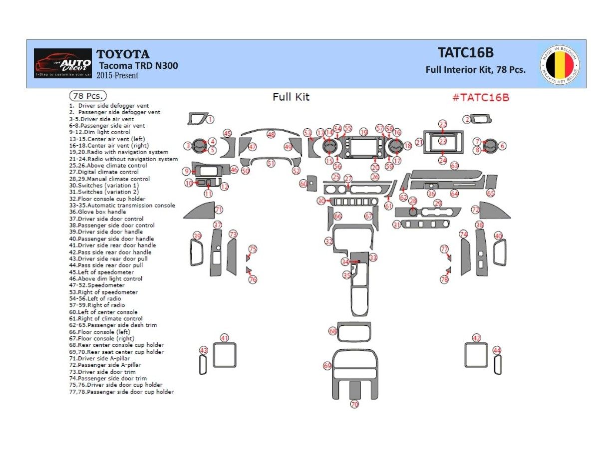 Toyota Tacoma 2016-2020 3D Inleg dashboard Interieurset aansluitend en pasgemaakt op he 78 -Teile